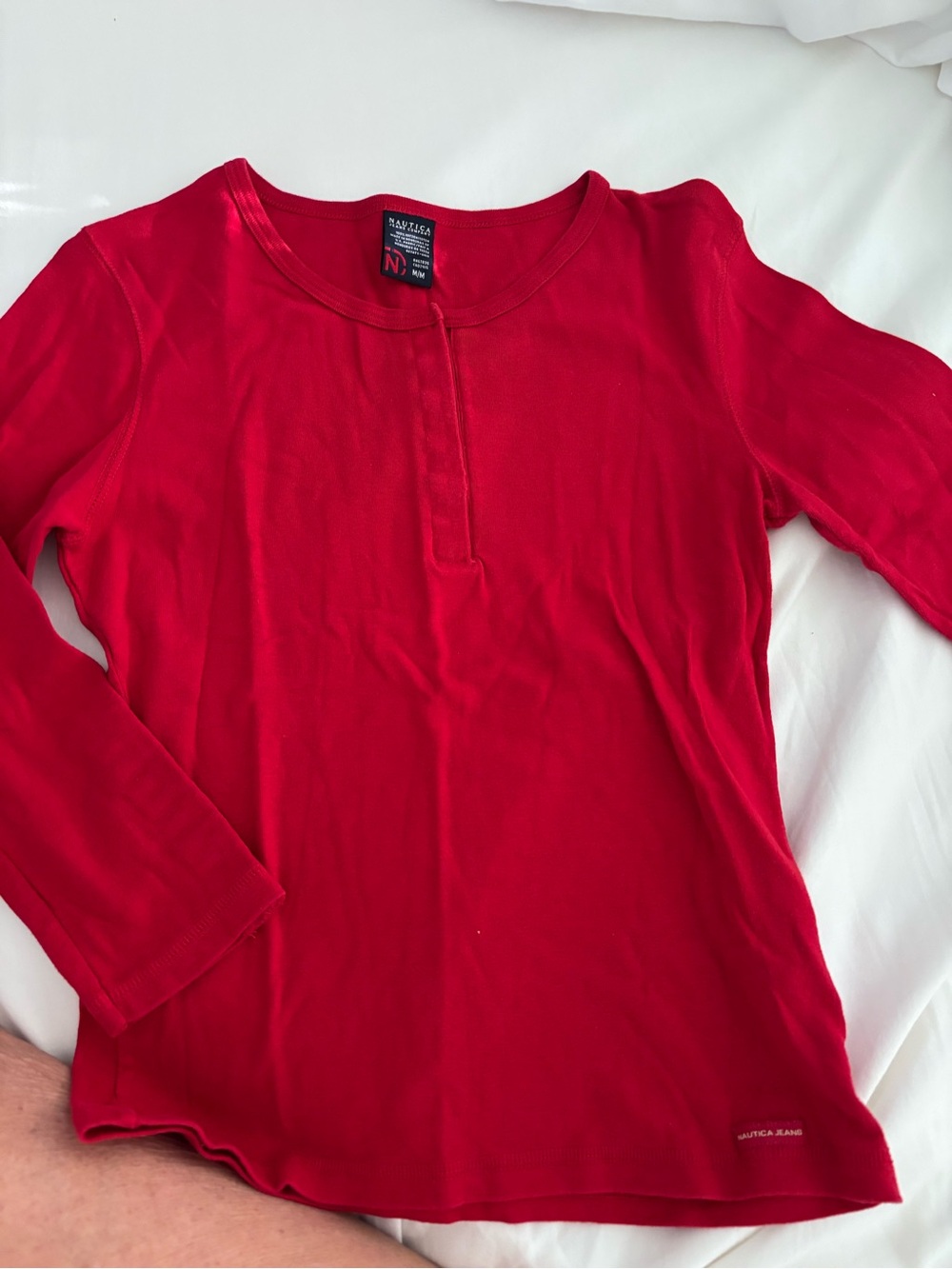 Nautica Women's Bright Red Long Sleeve Crew Tee